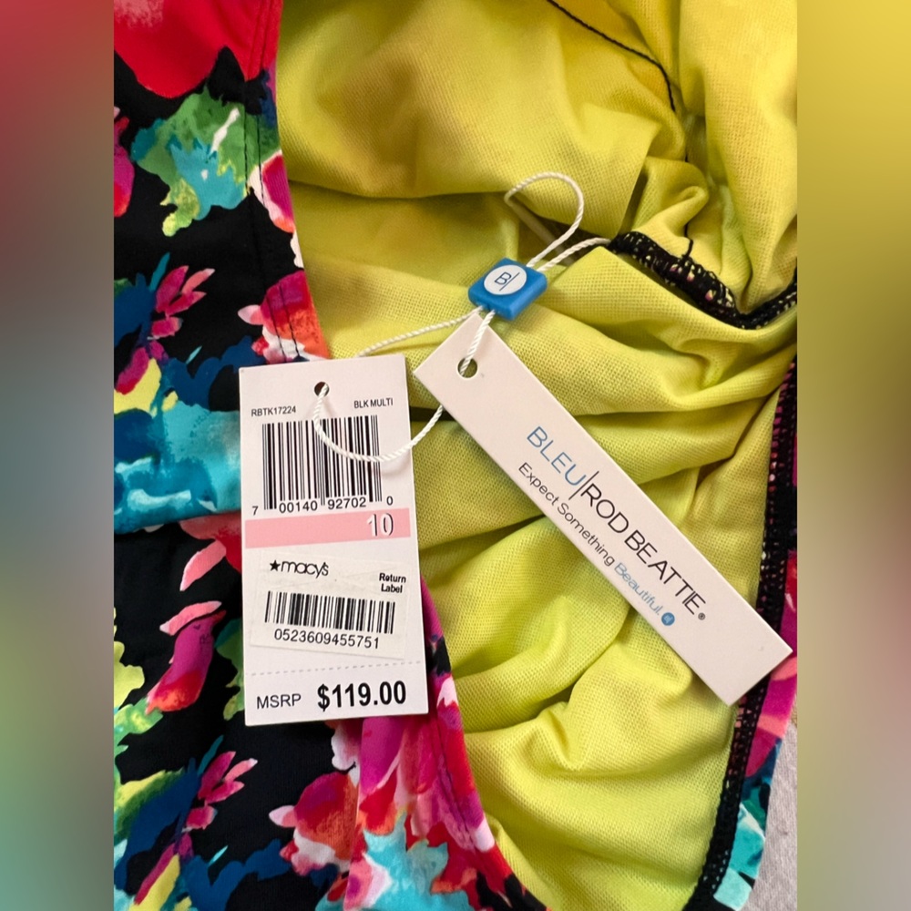 Bleu Rod Beattie NWT Deep Plunge Halter Floral One Piece Swimsuit Size 10 - Picture 7 of 10